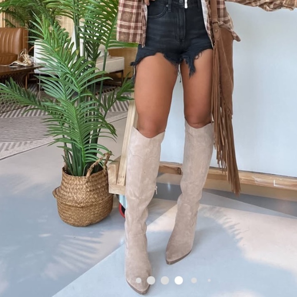 Beige Heeled Boots Suede